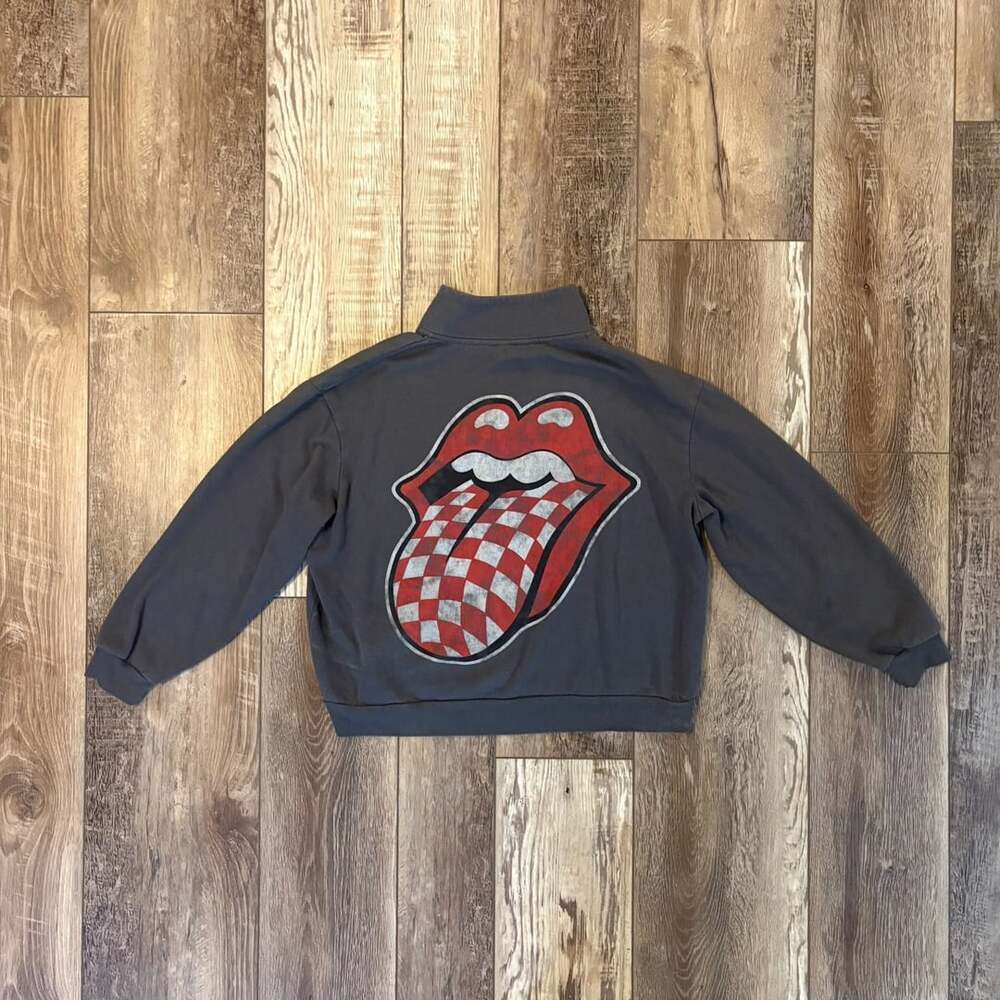 The Rolling Stones Tongue Logo Quarter Zip Sweatshirt Womens M Gray